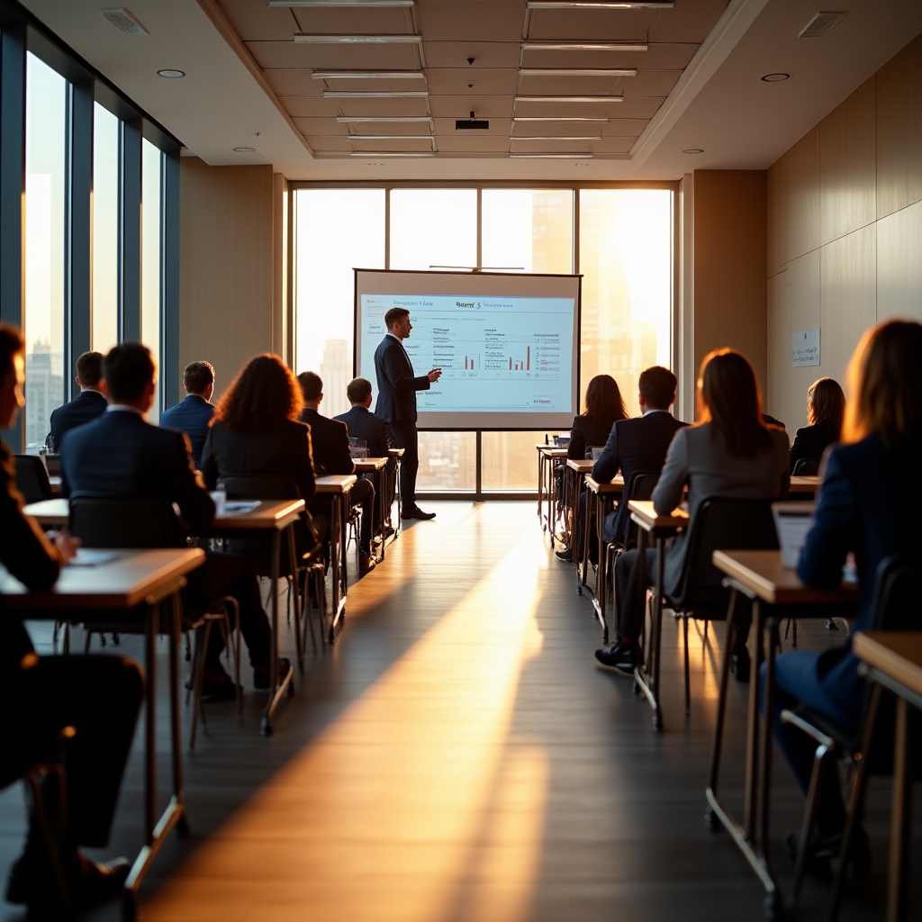 Sala formazione con team seduto ai tavoli durante un modulo pratico sui dati
